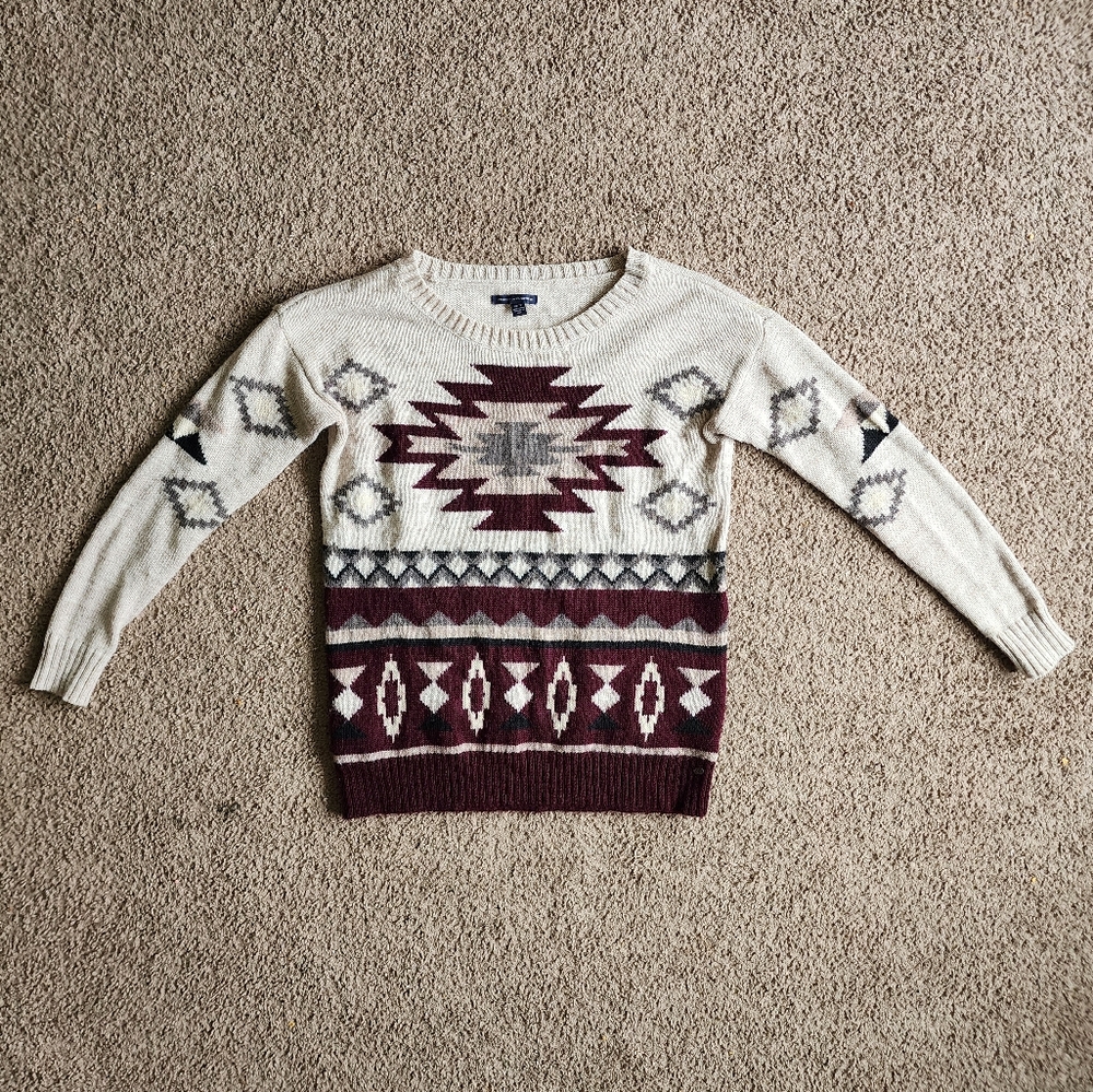 American Eagle Western Print Sweater Part Wool Size XS